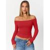 imageTrendy Queen Womens Long Sleeve Off The Shoulder Tops Going Out Cute Basic Y2K Fall Fashion 2025 Outfits ClothesRed
