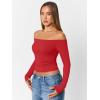 imageTrendy Queen Womens Long Sleeve Off The Shoulder Tops Going Out Cute Basic Y2K Fall Fashion 2025 Outfits ClothesRed