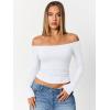 imageTrendy Queen Womens Long Sleeve Off The Shoulder Tops Going Out Cute Basic Y2K Fall Fashion 2025 Outfits ClothesWhite