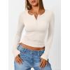 imageTrendy Queen Womens Long Sleeve Shirts 2025 Henley Casual Fall Outfits Fitted Cotton Tops Ribbed Fashion Cute Basic TeesBeige