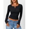 imageTrendy Queen Womens Long Sleeve Shirts 2025 Henley Casual Fall Outfits Fitted Cotton Tops Ribbed Fashion Cute Basic TeesBlack