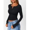 imageTrendy Queen Womens Long Sleeve Shirts 2025 Henley Casual Fall Outfits Fitted Cotton Tops Ribbed Fashion Cute Basic TeesBlack