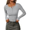 imageTrendy Queen Womens Long Sleeve Shirts 2025 Henley Casual Fall Outfits Fitted Cotton Tops Ribbed Fashion Cute Basic TeesGrey