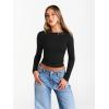 imageTrendy Queen Womens Long Sleeve Shirts 2025 Ruched Boat Neck Business Casual Tops Fitted Crop Cute Spring OutfitsBlack