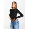 imageTrendy Queen Womens Long Sleeve Shirts 2025 Ruched Boat Neck Business Casual Tops Fitted Crop Cute Spring OutfitsBlack