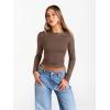 imageTrendy Queen Womens Long Sleeve Shirts 2025 Ruched Boat Neck Business Casual Tops Fitted Crop Cute Spring OutfitsBrown