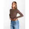 imageTrendy Queen Womens Long Sleeve Shirts 2025 Ruched Boat Neck Business Casual Tops Fitted Crop Cute Spring OutfitsBrown