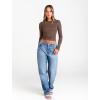 imageTrendy Queen Womens Long Sleeve Shirts 2025 Ruched Boat Neck Business Casual Tops Fitted Crop Cute Spring OutfitsBrown