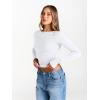 imageTrendy Queen Womens Long Sleeve Shirts 2025 Ruched Boat Neck Business Casual Tops Fitted Crop Cute Spring OutfitsWhite