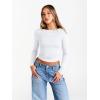 imageTrendy Queen Womens Long Sleeve Shirts 2025 Ruched Boat Neck Business Casual Tops Fitted Crop Cute Spring OutfitsWhite
