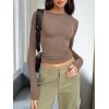 imageTrendy Queen Womens Long Sleeve Shirts Basic Tees Crop Tops Going Out Spring 2025 Workout Outfits Y2k ClothesCoffee Grey