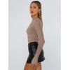 imageTrendy Queen Womens Long Sleeve Shirts Basic Tees Crop Tops Going Out Spring 2025 Workout Outfits Y2k ClothesCoffee Grey