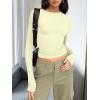 imageTrendy Queen Womens Long Sleeve Shirts Basic Tees Crop Tops Going Out Spring 2025 Workout Outfits Y2k ClothesLemon Yellow