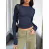imageTrendy Queen Womens Long Sleeve Shirts Basic Tees Crop Tops Going Out Spring 2025 Workout Outfits Y2k ClothesNavy