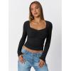 imageTrendy Queen Womens Long Sleeve Shirts Crop Tops Going Out Clothes Cute Sweetheart Neck Workout Fall Fashion Outfits 2025Black