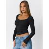 imageTrendy Queen Womens Long Sleeve Shirts Crop Tops Going Out Clothes Cute Sweetheart Neck Workout Fall Fashion Outfits 2025Black