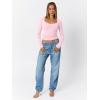 imageTrendy Queen Womens Long Sleeve Shirts Crop Tops Going Out Clothes Cute Sweetheart Neck Workout Fall Fashion Outfits 2025Pink