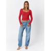 imageTrendy Queen Womens Long Sleeve Shirts Crop Tops Going Out Clothes Cute Sweetheart Neck Workout Fall Fashion Outfits 2025Red
