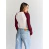 imageTrendy Queen Womens Long Sleeve Shirts Slim Fit Stretchy Color Block Slightly Cropped TopsBeige Ruby Combo