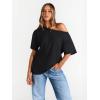 imageTrendy Queen Womens Off The Shoulder Tops Oversized TShirts Short Sleeve Tees Summer 2025 Casual Spring Fashion ClothesBlack
