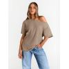 imageTrendy Queen Womens Off The Shoulder Tops Oversized TShirts Short Sleeve Tees Summer 2025 Casual Spring Fashion ClothesCoffeegrey