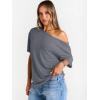 imageTrendy Queen Womens Off The Shoulder Tops Oversized TShirts Short Sleeve Tees Summer 2025 Casual Spring Fashion ClothesDarkgrey