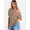 imageTrendy Queen Womens Off The Shoulder Tops Oversized TShirts Short Sleeve Tees Summer 2025 Casual Spring Fashion ClothesKhaki