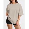 imageTrendy Queen Womens Oversized Summer T Shirts Fashion Workout Plus Size Tops Short Sleeve Beach Vacation Gym Clothes 2025Khaki