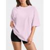 imageTrendy Queen Womens Oversized Summer T Shirts Fashion Workout Plus Size Tops Short Sleeve Beach Vacation Gym Clothes 2025Lightpink
