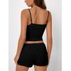 imageTrendy Queen Womens Pajamas 2 Piece Sets Loungewaer Matching Clothing Summer Outfits Floral Lace Trim Cami Top And ShortBlack