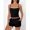 imageTrendy Queen Womens Pajamas 2 Piece Sets Loungewaer Matching Clothing Summer Outfits Floral Lace Trim Cami Top And ShortBlack