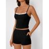 imageTrendy Queen Womens Pajamas 2 Piece Sets Loungewaer Matching Clothing Summer Outfits Floral Lace Trim Cami Top And ShortBlack