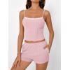 imageTrendy Queen Womens Pajamas 2 Piece Sets Loungewaer Matching Clothing Summer Outfits Floral Lace Trim Cami Top And ShortPink