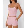 imageTrendy Queen Womens Pajamas 2 Piece Sets Loungewaer Matching Clothing Summer Outfits Floral Lace Trim Cami Top And ShortPink