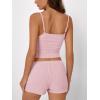 imageTrendy Queen Womens Pajamas 2 Piece Sets Loungewaer Matching Clothing Summer Outfits Floral Lace Trim Cami Top And ShortPink