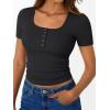 imageTrendy Queen Womens Short Sleeve Summer Tops Ribbed Henley T Shirts Basic Tee Cute Casual Spring Fashion Clothes 2025Black