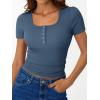imageTrendy Queen Womens Short Sleeve Summer Tops Ribbed Henley T Shirts Basic Tee Cute Casual Spring Fashion Clothes 2025Blue