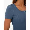 imageTrendy Queen Womens Short Sleeve Summer Tops Ribbed Henley T Shirts Basic Tee Cute Casual Spring Fashion Clothes 2025Blue