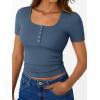 imageTrendy Queen Womens Short Sleeve Summer Tops Ribbed Henley T Shirts Basic Tee Cute Casual Spring Fashion Clothes 2025Blue