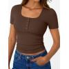 imageTrendy Queen Womens Short Sleeve Summer Tops Ribbed Henley T Shirts Basic Tee Cute Casual Spring Fashion Clothes 2025Coffee