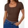 imageTrendy Queen Womens Short Sleeve Summer Tops Ribbed Henley T Shirts Basic Tee Cute Casual Spring Fashion Clothes 2025Coffee