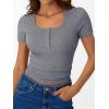 imageTrendy Queen Womens Short Sleeve Summer Tops Ribbed Henley T Shirts Basic Tee Cute Casual Spring Fashion Clothes 2025Grey