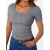 imageTrendy Queen Womens Short Sleeve Summer Tops Ribbed Henley T Shirts Basic Tee Cute Casual Spring Fashion Clothes 2025Grey