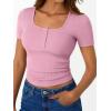 imageTrendy Queen Womens Short Sleeve Summer Tops Ribbed Henley T Shirts Basic Tee Cute Casual Spring Fashion Clothes 2025Pink