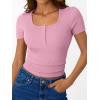 imageTrendy Queen Womens Short Sleeve Summer Tops Ribbed Henley T Shirts Basic Tee Cute Casual Spring Fashion Clothes 2025Pink