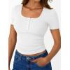 imageTrendy Queen Womens Short Sleeve Summer Tops Ribbed Henley T Shirts Basic Tee Cute Casual Spring Fashion Clothes 2025White