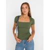 imageTrendy Queen Womens Square Neck Tops Short Sleeve Shirts Double Lined Workout Summer Clothes Casual Slim Fit TShirtsArmygreen
