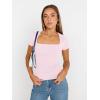 imageTrendy Queen Womens Square Neck Tops Short Sleeve Shirts Double Lined Workout Summer Clothes Casual Slim Fit TShirtsBabypink