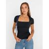 imageTrendy Queen Womens Square Neck Tops Short Sleeve Shirts Double Lined Workout Summer Clothes Casual Slim Fit TShirtsBlack