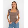 imageTrendy Queen Womens Square Neck Tops Short Sleeve Shirts Double Lined Workout Summer Clothes Casual Slim Fit TShirtsCoffeegrey